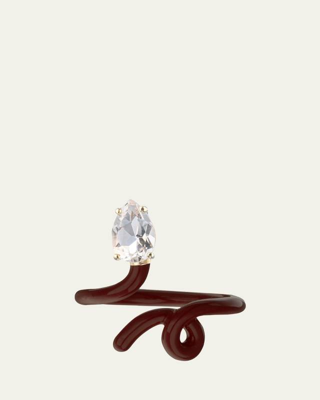 Baby Vine Pinky Ring in Cherry Chocolate Enamel and Rock Crystal